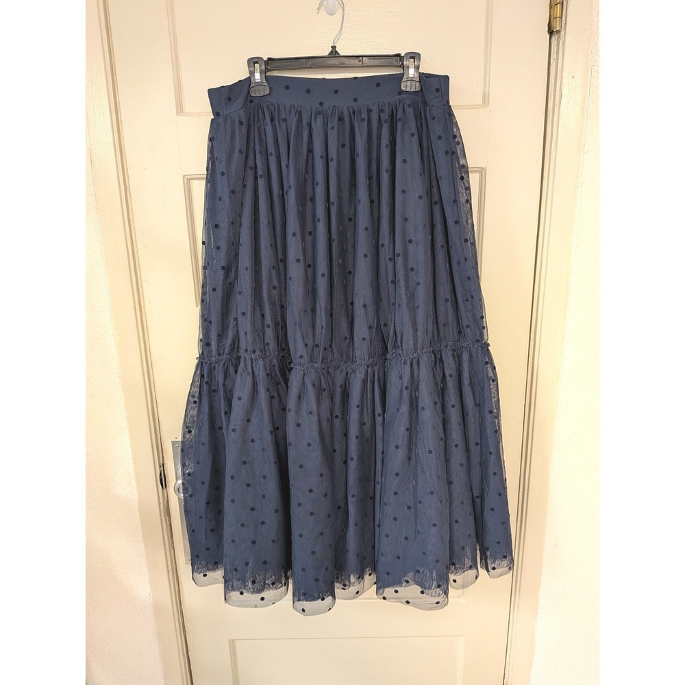 NWT Boden Anna Tulle Midi Skirt Navy Blue Flocked Spot Size 14 Tiered Peasant - Picture 3 of 7